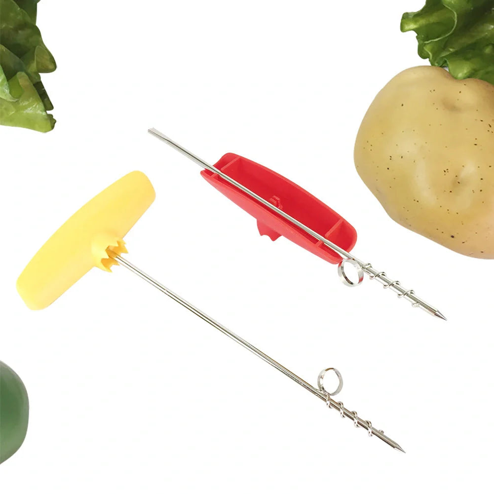 Manual potato spiral slicer with stainless steel blades on kitchen counter