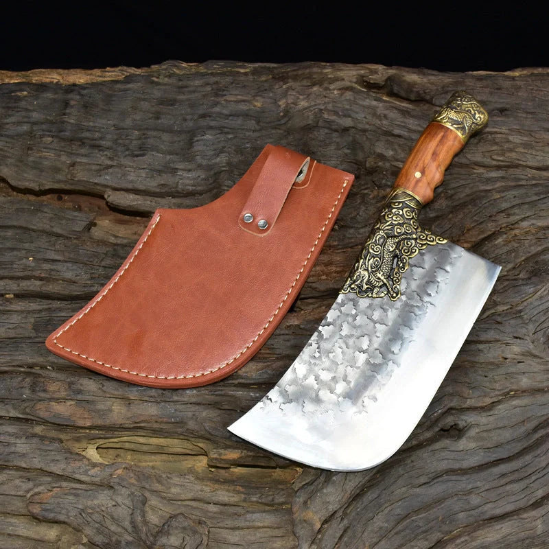 Hand-forged kitchen knife with 7cr17mov steel blade and retro acid wood handle
