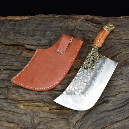 Hand-forged kitchen knife with 7cr17mov steel blade and retro acid wood handle