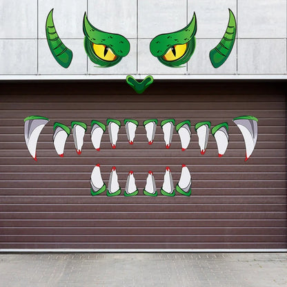 Oversized green monster plastic eyes door sticker, 213 cm tall PVC decoration with 3D protruding eyes for Halloween