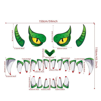 Oversized green monster plastic eyes door sticker, 213 cm tall PVC decoration with 3D protruding eyes for Halloween