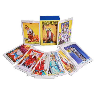 English version tarot card set with 78 cards, 6 x 10.3 cm size, colour box packing, Spanish Tarot option