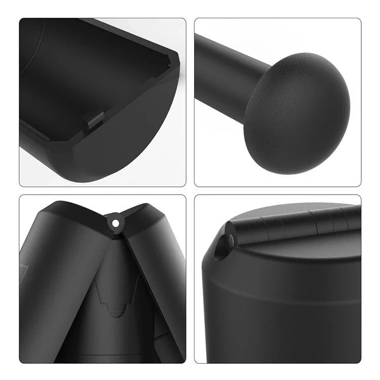 Compact folding outdoor camping stool in black, featuring a telescopic design for easy storage and portability