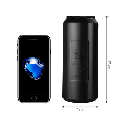 Compact folding outdoor camping stool in black, featuring a telescopic design for easy storage and portability