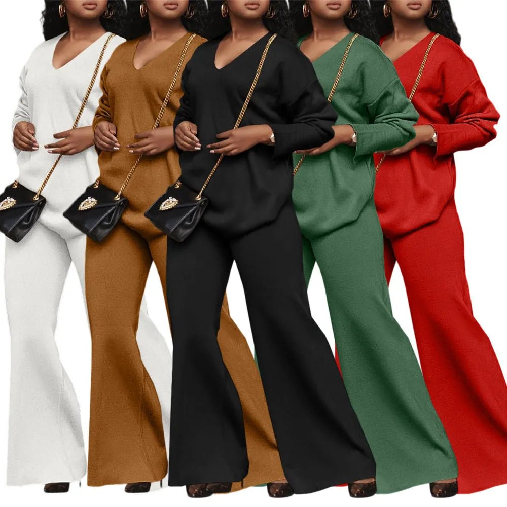 Women's brown suede two-piece suit with split sleeves and trousers, sizes S to 3XL