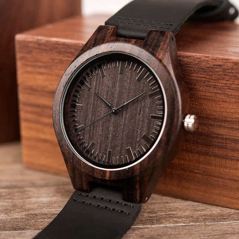 BOBO BIRD D26 engraved wooden watch with Japanese quartz movement and stainless steel buckle