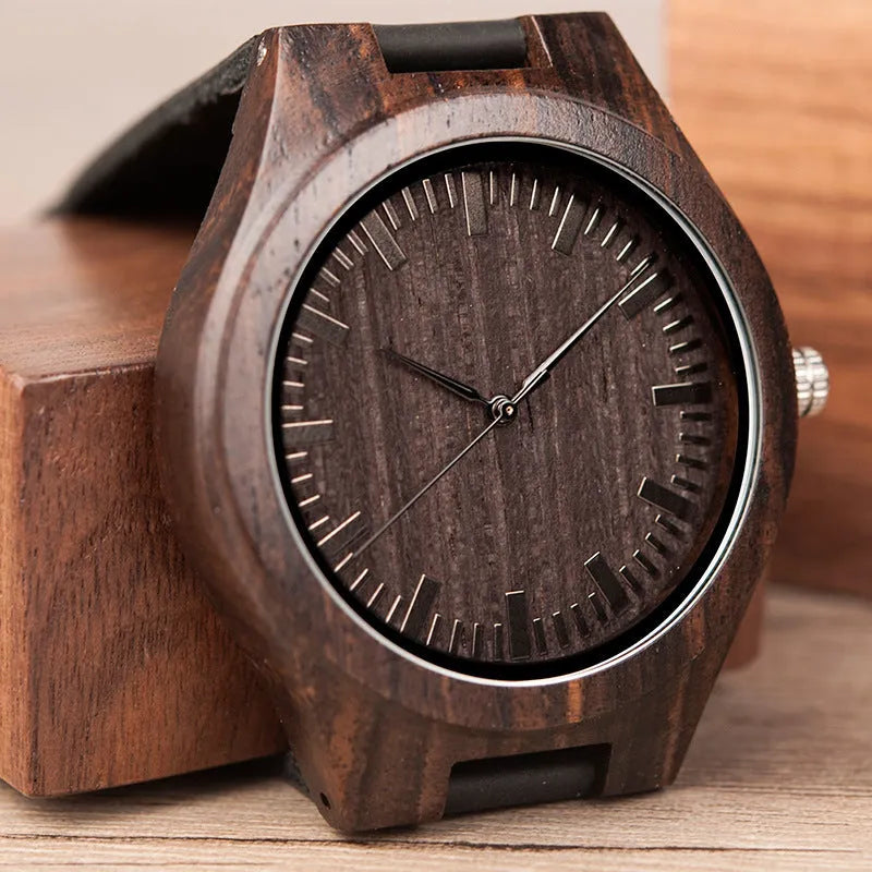 BOBO BIRD D26 engraved wooden watch with Japanese quartz movement and stainless steel buckle