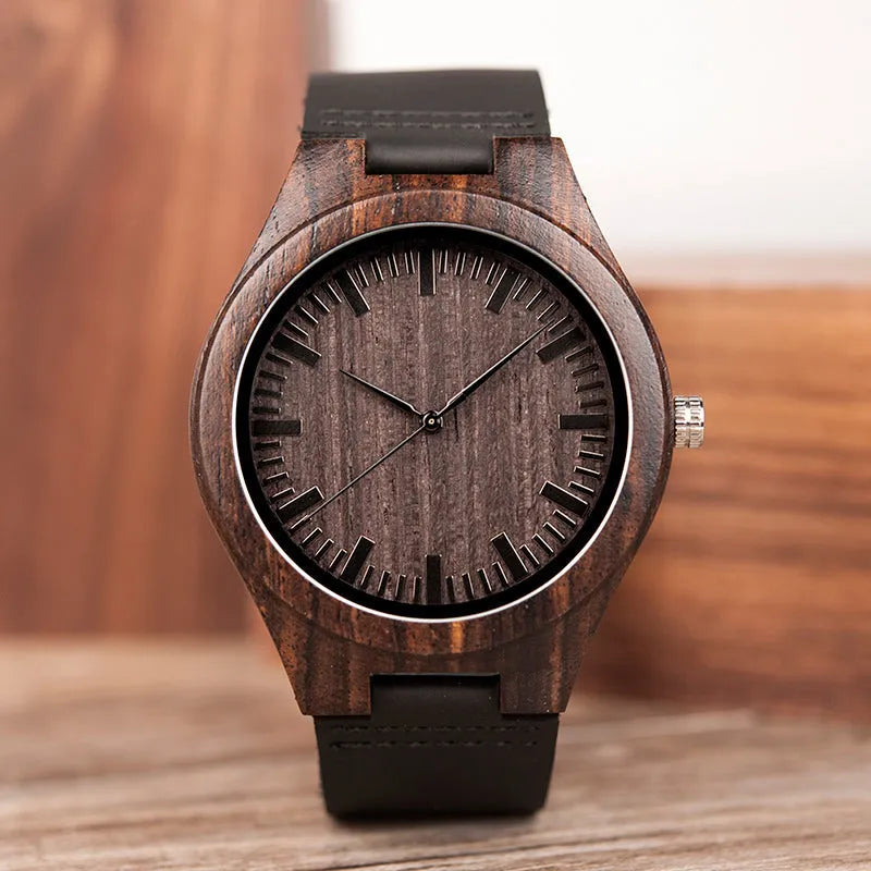BOBO BIRD D26 engraved wooden watch with Japanese quartz movement and stainless steel buckle