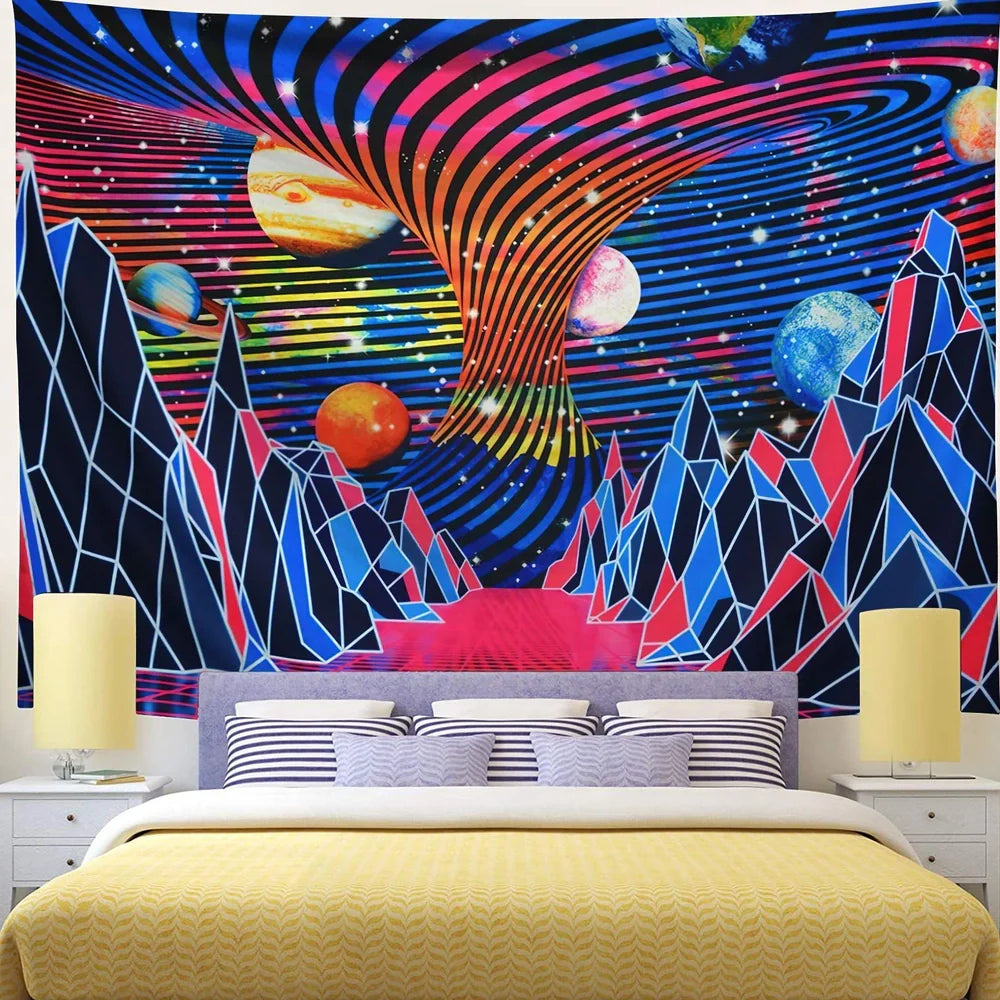 3D printed psychedelic galaxy pattern wall hanging in rectangular shape with grid design