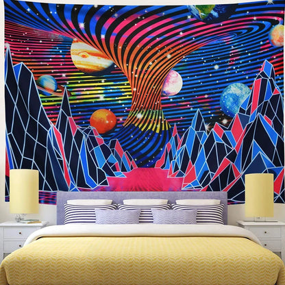 3D printed psychedelic galaxy pattern wall hanging in rectangular shape with grid design