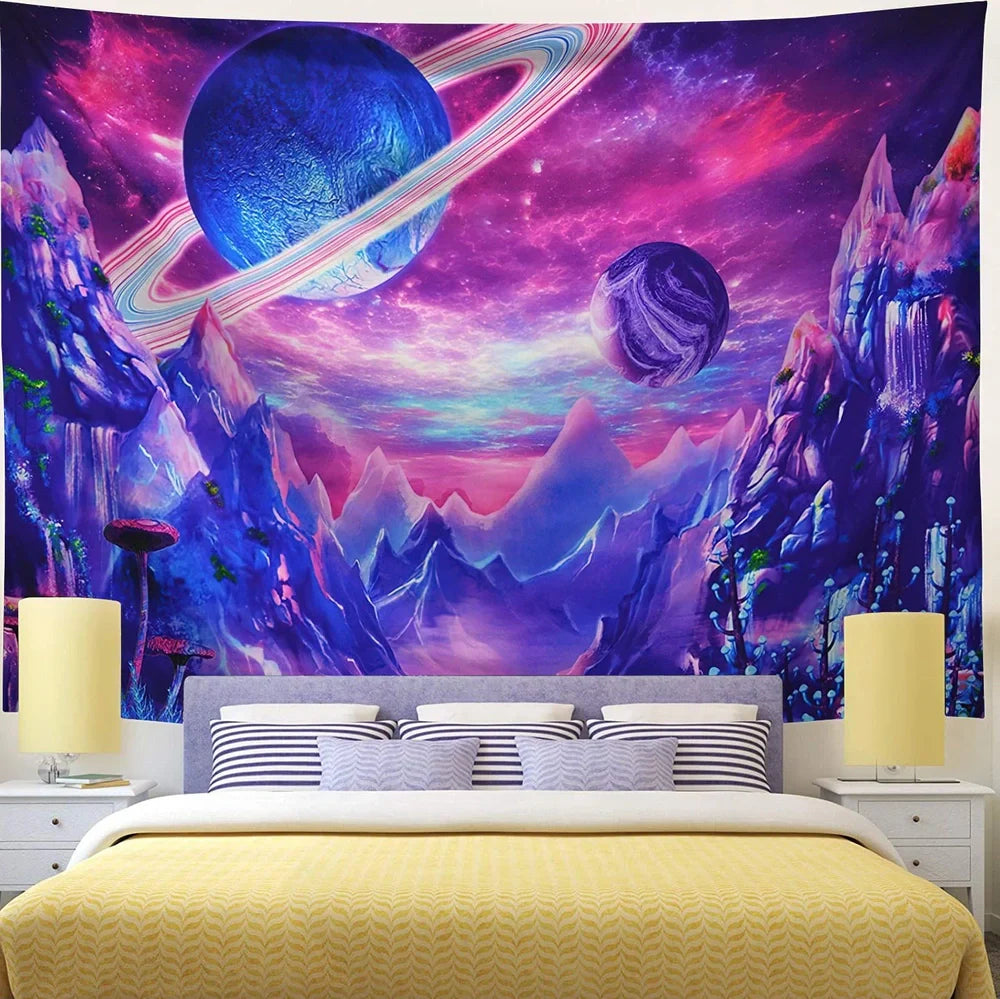 3D printed psychedelic galaxy pattern wall hanging in rectangular shape with grid design