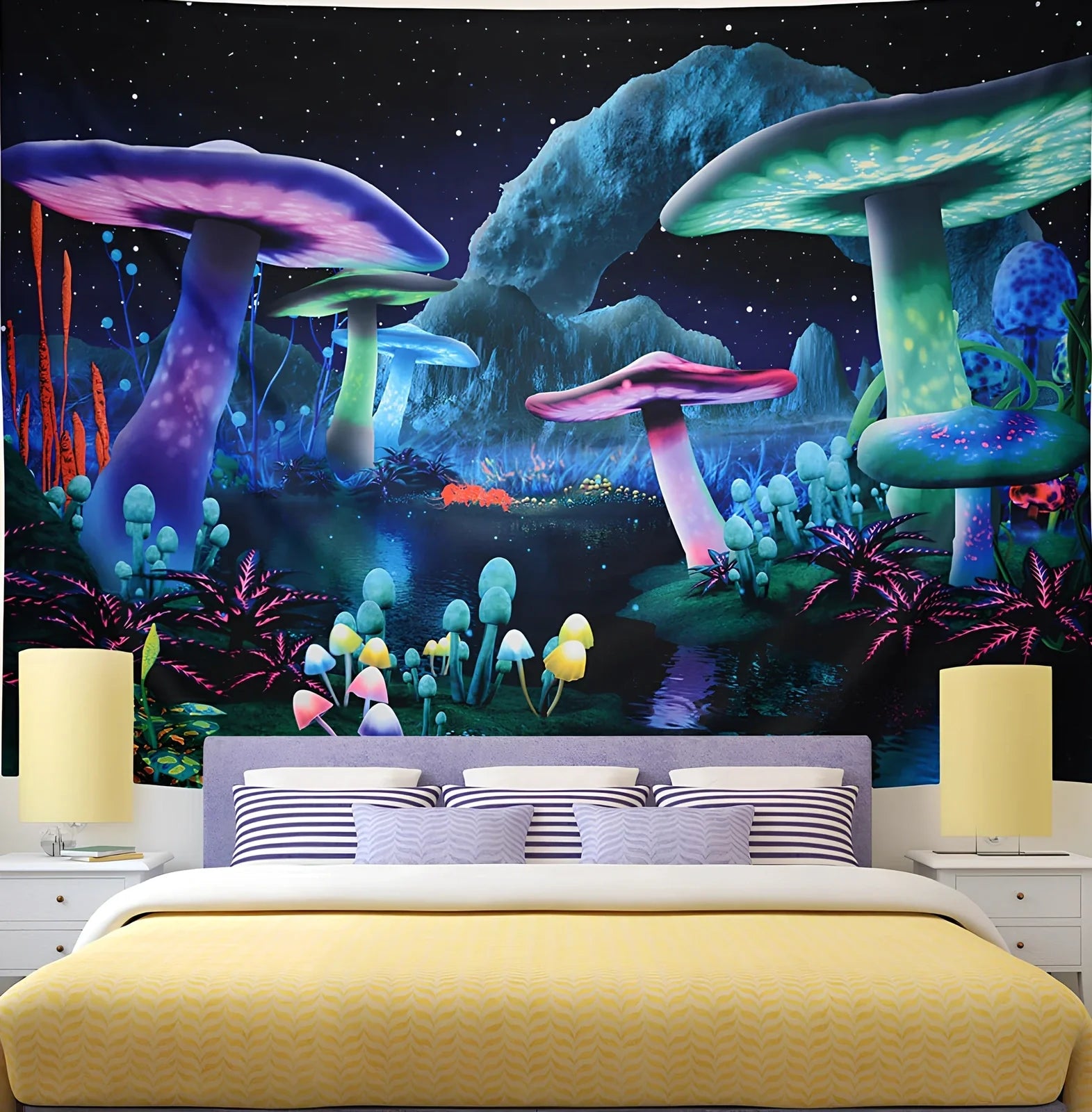 3D printed psychedelic galaxy pattern wall hanging in rectangular shape with grid design