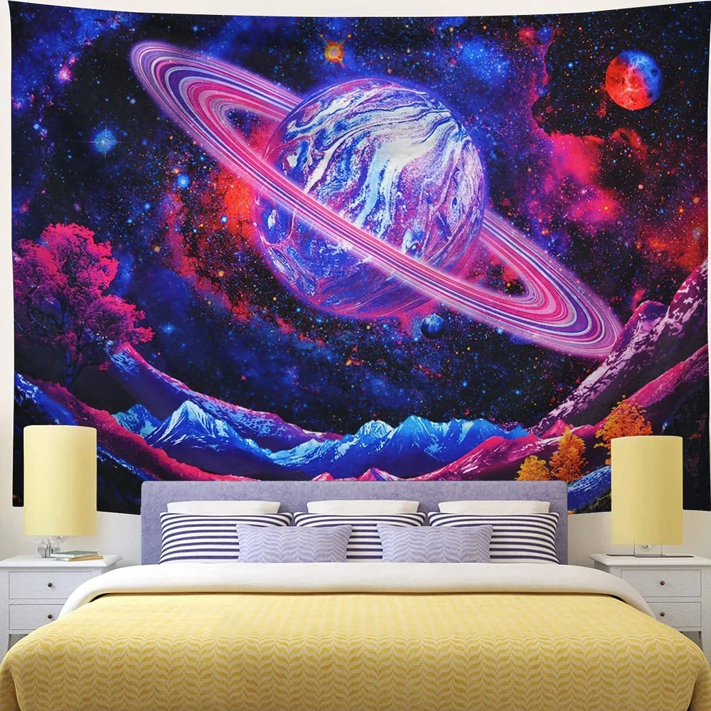 3D printed psychedelic galaxy pattern wall hanging in rectangular shape with grid design