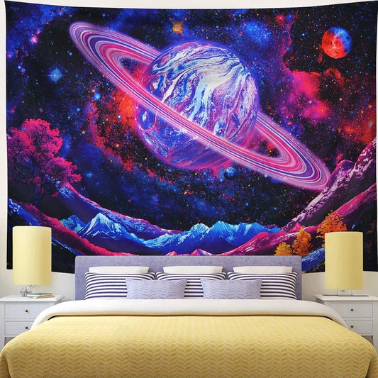 3D printed psychedelic galaxy pattern wall hanging in rectangular shape with grid design