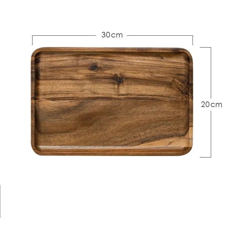 Rectangular wooden breakfast plate with hand-painted Japanese-style plain pattern and deep square shape, 15-15.9cm diameter.