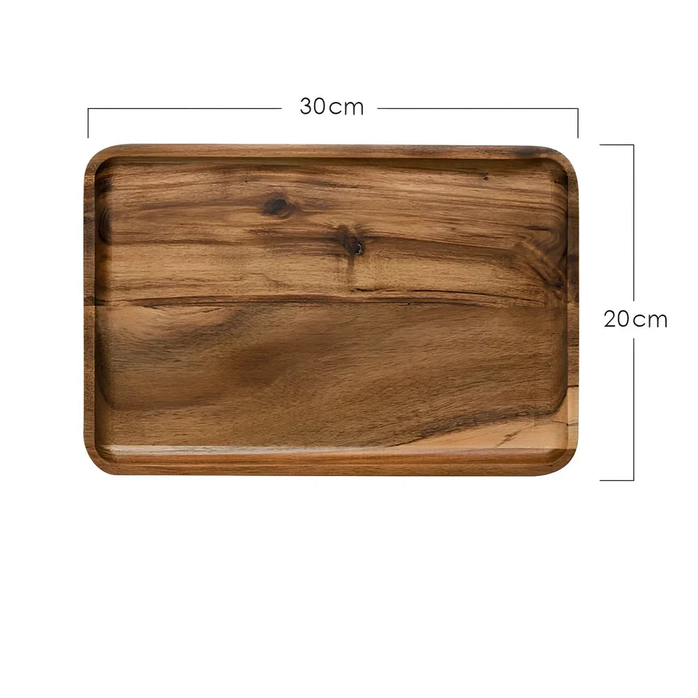 Rectangular wooden breakfast plate with deep sides and hand-painted finish in Japanese style