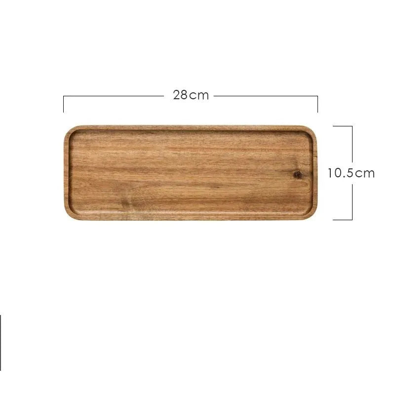Rectangular wooden breakfast plate with hand-painted Japanese-style plain pattern and deep square shape, 15-15.9cm diameter.