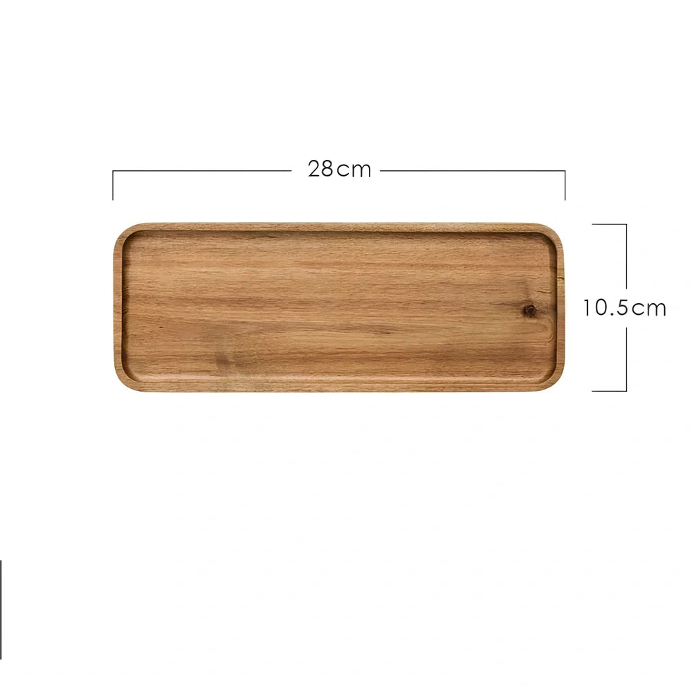 Rectangular wooden breakfast plate with deep sides and hand-painted finish in Japanese style
