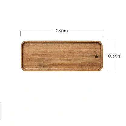 Rectangular wooden breakfast plate with deep sides and hand-painted finish in Japanese style