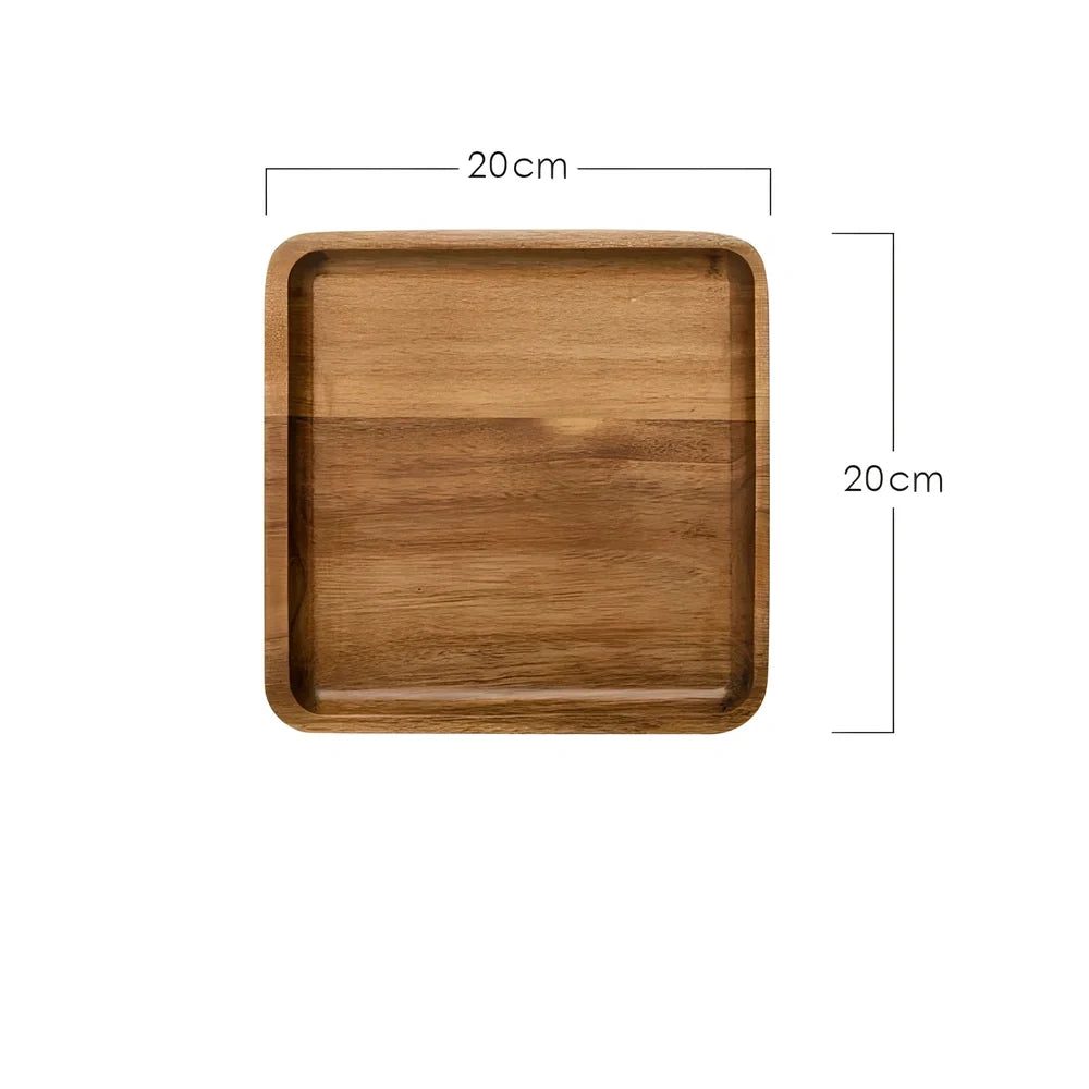 Rectangular wooden breakfast plate with deep sides and hand-painted finish in Japanese style