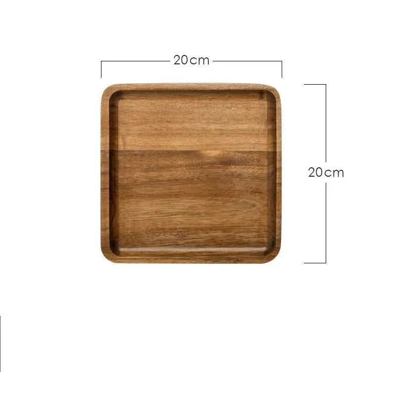 Rectangular wooden breakfast plate with hand-painted Japanese-style plain pattern and deep square shape, 15-15.9cm diameter.