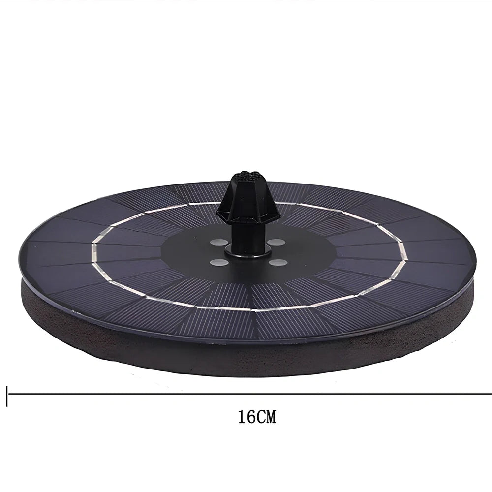 Solar fountain pump with LED lighting showing water flow and engineering plastic housing