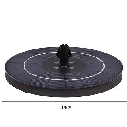 Solar fountain pump with LED lighting showing water flow and engineering plastic housing