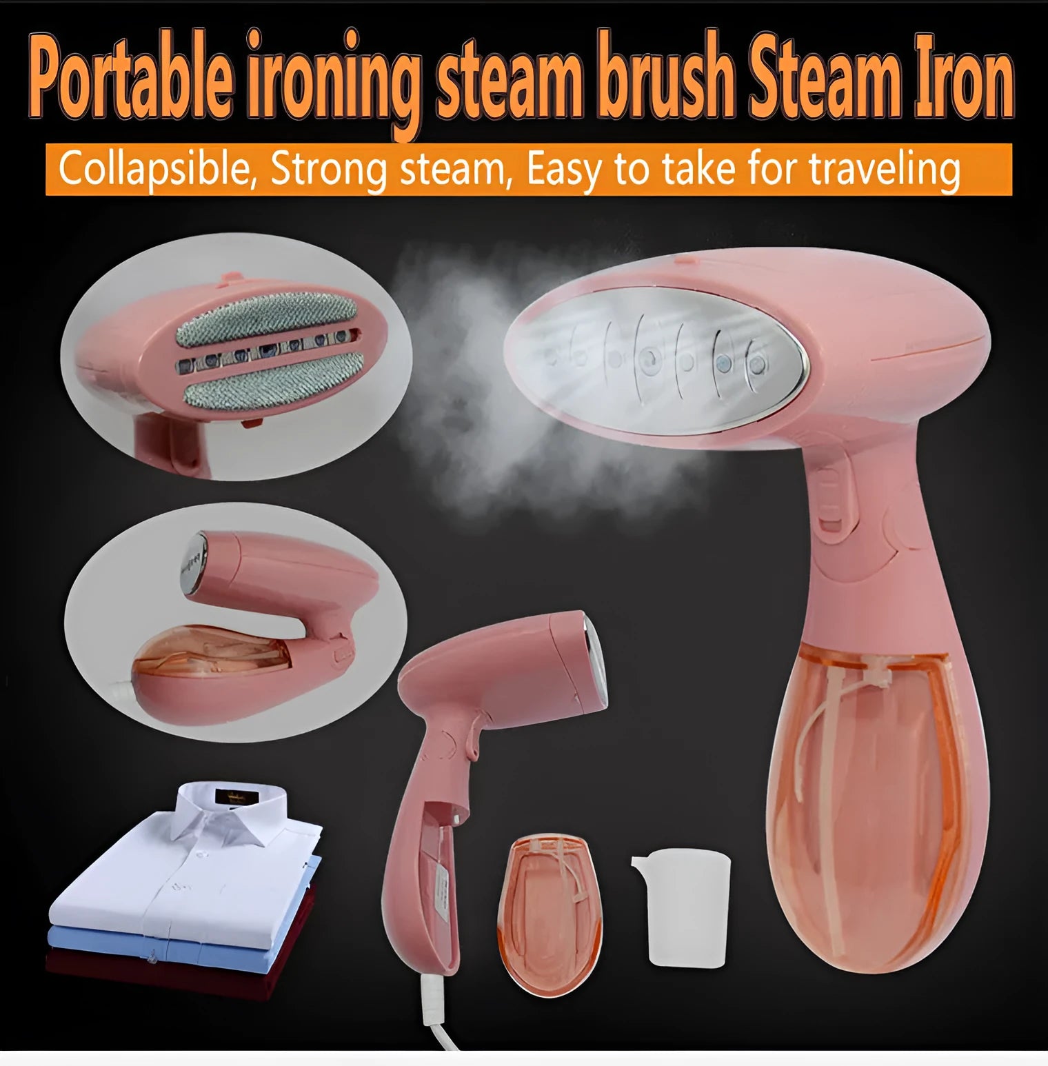 Pink Sokany handheld steam ironing brush for clothes wrinkle removal