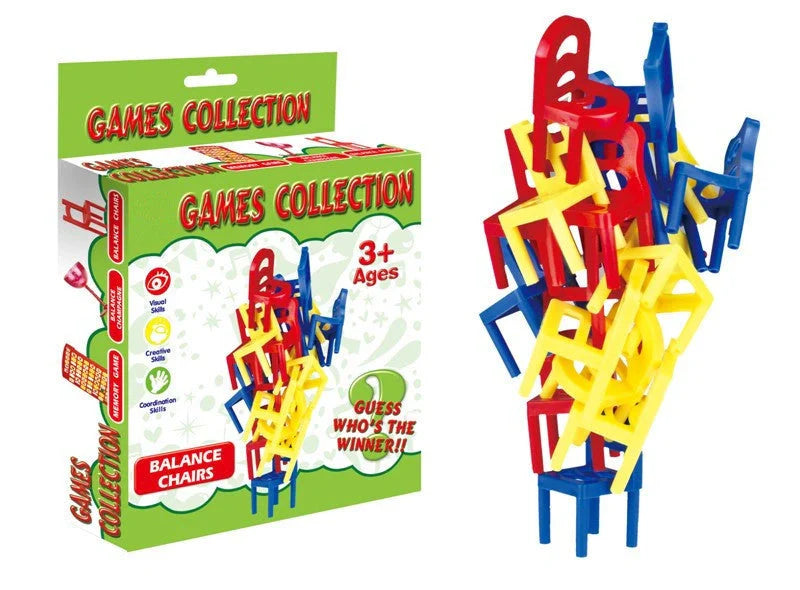 Colorful plastic balance chairs stacking game for educational family fun