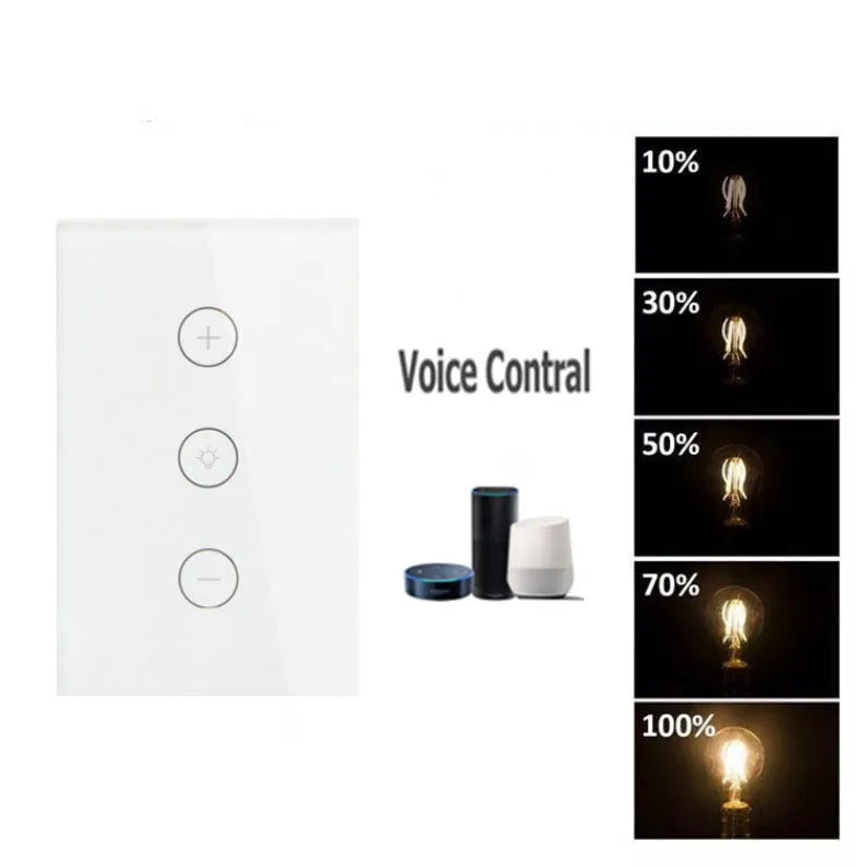 120 type smart WiFi touch dimmer switch in black or white with tempered glass panel
