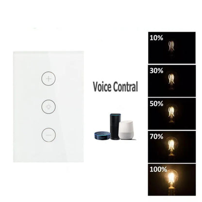120 type smart WiFi touch dimmer switch in black or white with tempered glass panel