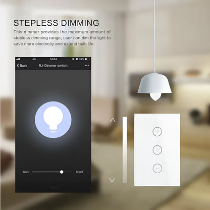 120 type smart WiFi touch dimmer switch in black or white with tempered glass panel