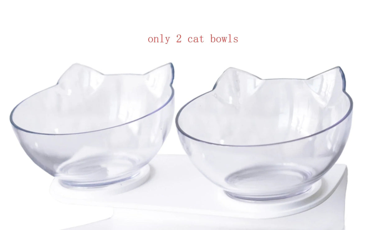 An inclined cat food bowl with a transparent design and a sturdy base, providing a comfortable and hygienic dining experience for your feline friend.