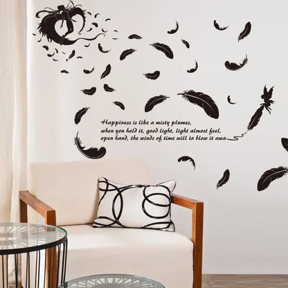 Black feather angel three generations removable wall sticker 50x70cm on wall