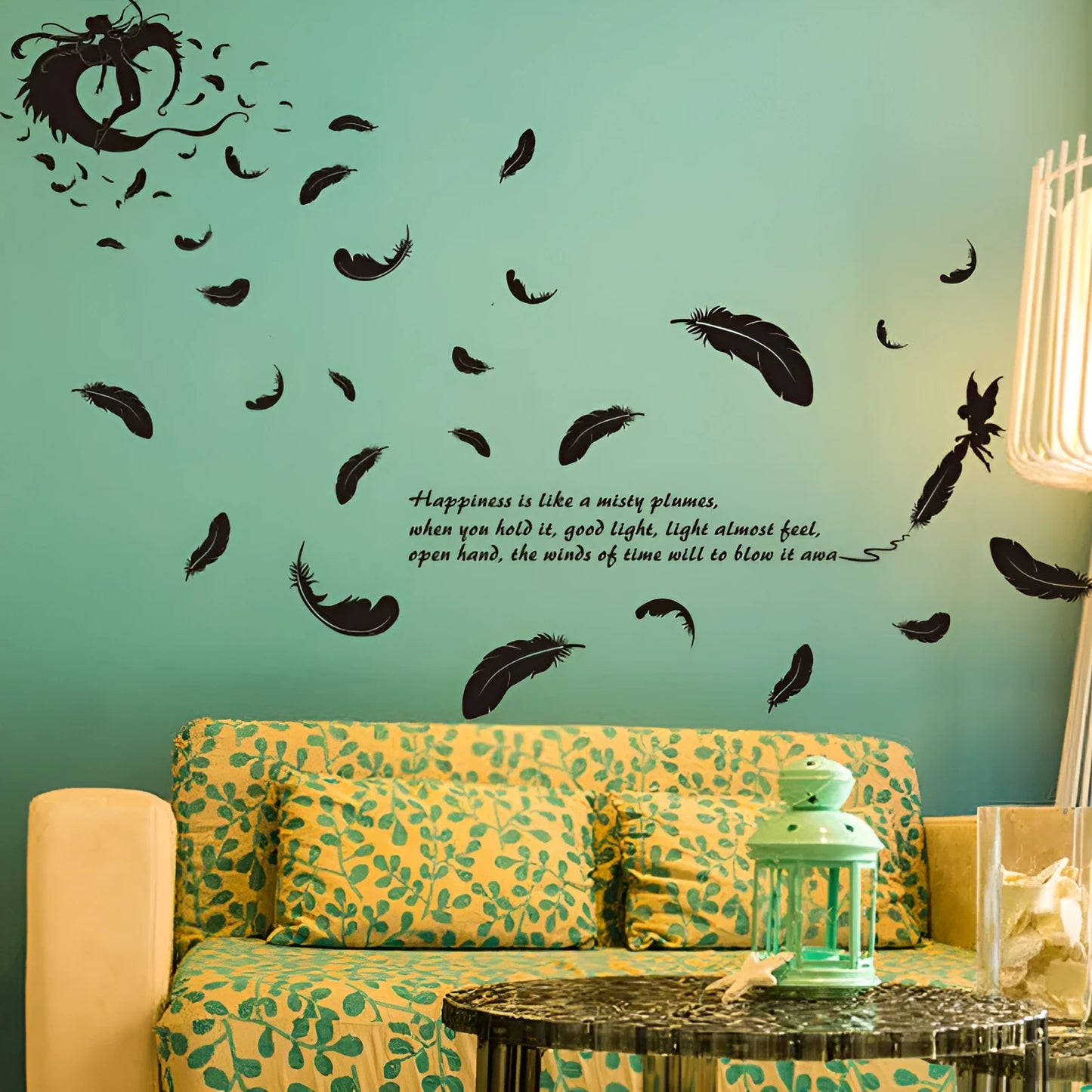 Black feather angel three generations removable wall sticker 50x70cm on wall