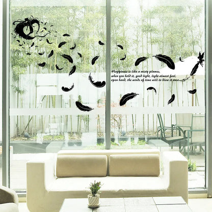 Black feather angel three generations removable wall sticker 50x70cm on wall
