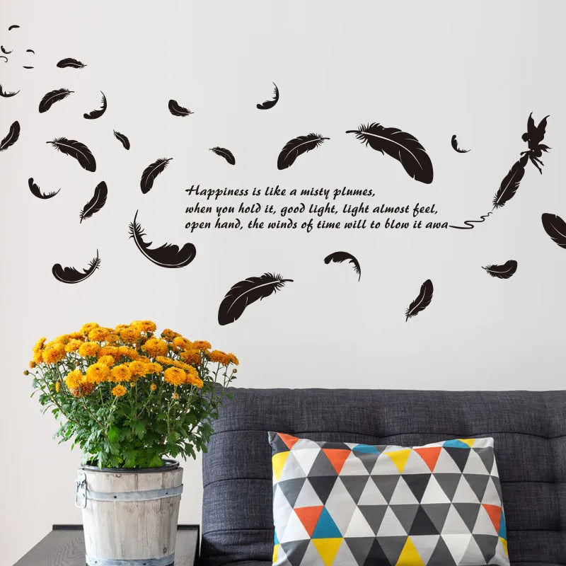 Black feather angel three generations removable wall sticker 50x70cm on wall
