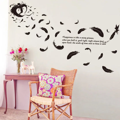 Black feather angel three generations removable wall sticker 50x70cm on wall