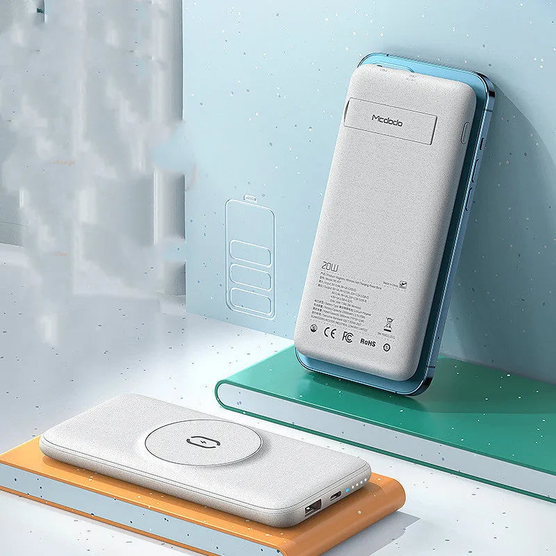 Maiduo Magsafe magnetic wireless charging power bank in mint green showing 10000mAh capacity and compact design