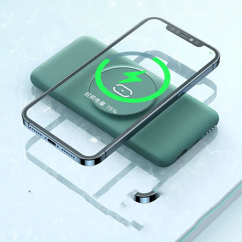 Maiduo Magsafe magnetic wireless charging power bank in mint green showing 10000mAh capacity and compact design