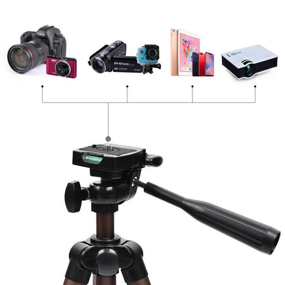 Black aluminium hydraulic PTZ camera tripod extended to 1.3m with phone holder and Bluetooth remote
