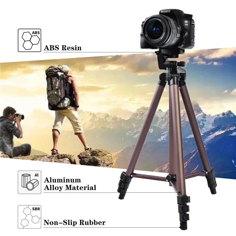 Camera SLR tripod compatible with Apple iPhone, 1.3 metre portable aluminium alloy hydraulic PTZ 4-section stand with mobile phone holder and Bluetooth remote for outdoor live broadcast