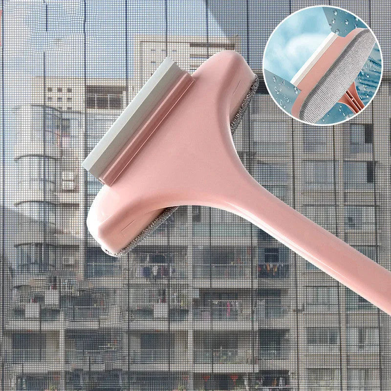 Blue window cleaning brush tool with detachable head and crevice brush for screens and glass.