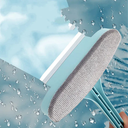 Blue window cleaning brush tool with detachable head and crevice brush for screens and glass.