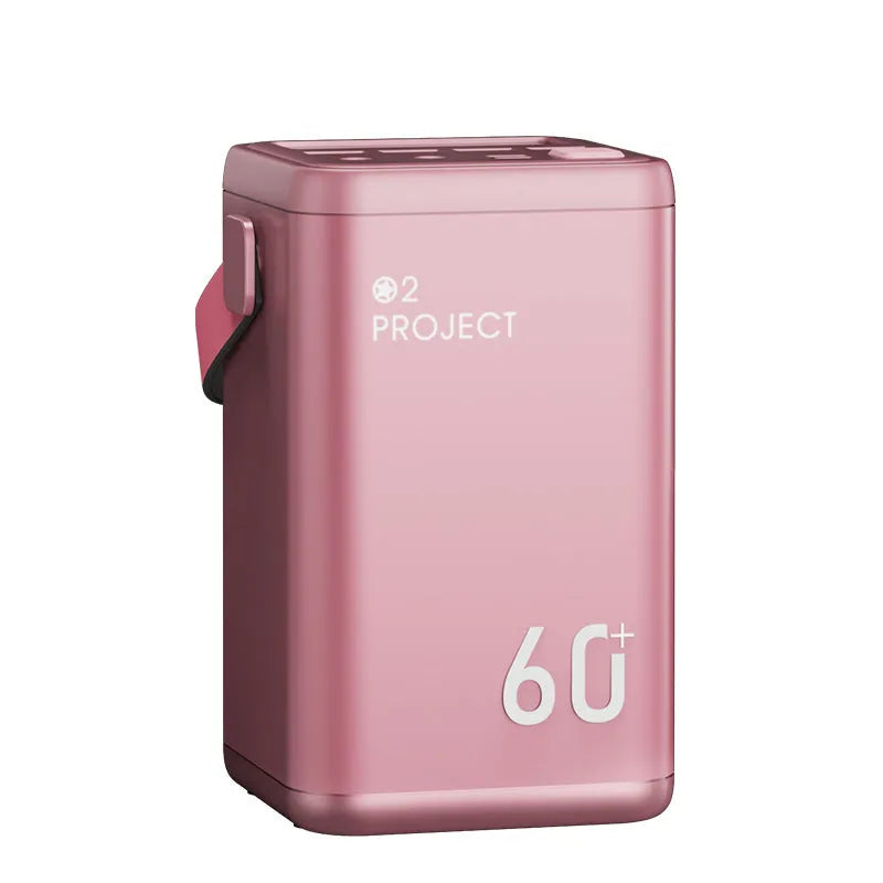 60000mAh outdoor power bank with plastic casing and aluminium-shell battery in grey, pink, blue, or white colours
