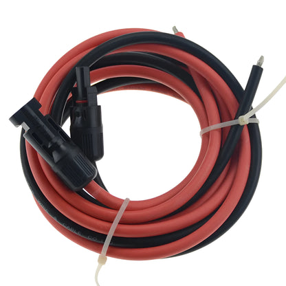 Single-core MC4 solar extension cable with black or red sheath, shown in various lengths for panel connection.
