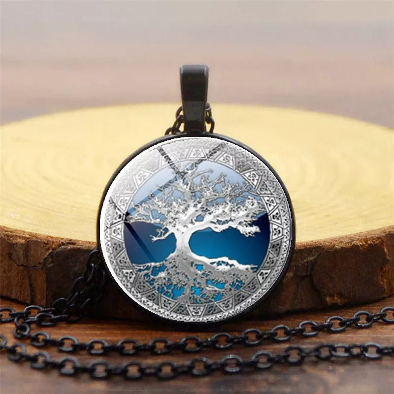 Celtic Tree Time Gemstone Necklace Pendant in alloy with electroplated finish
