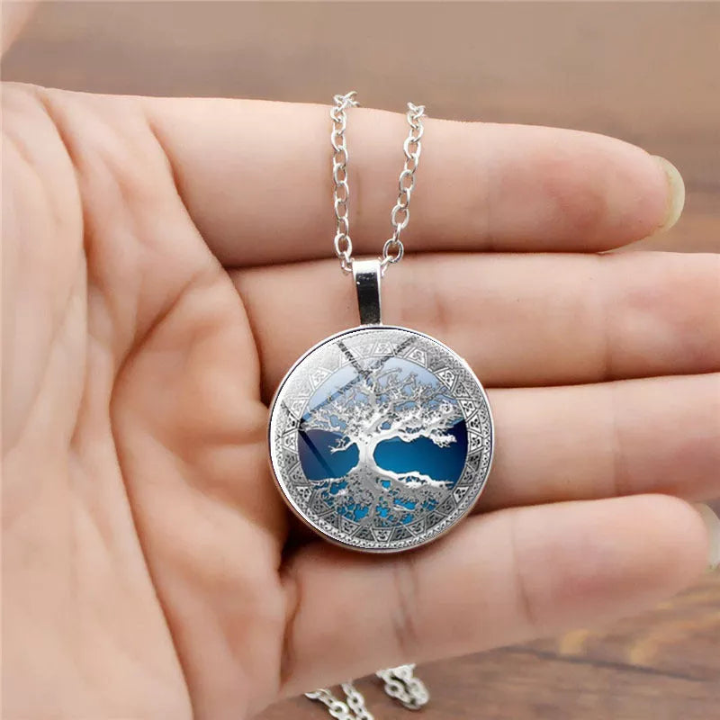 Celtic Tree Time Gemstone Necklace Pendant in alloy with electroplated finish