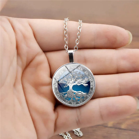 Celtic Tree Time Gemstone Necklace Pendant in alloy with electroplated finish