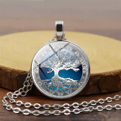 Celtic Tree Time Gemstone Necklace Pendant in alloy with electroplated finish